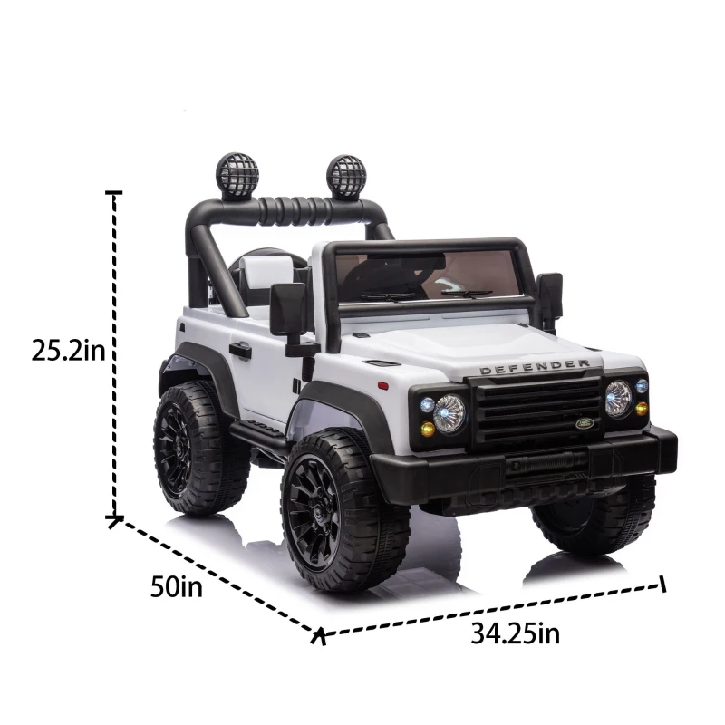 24V Licensed Land Rover Defender Toy Car with Parent Control, Dual-Drive, 4-Wheel Suspension, Bluetooth, Adjustable Speeds, for Ages 3-7, White