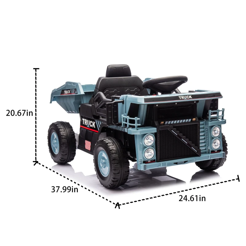 12V Kids Ride-On Dump Truck with Parent Control, Electric Dump Bed, Rear-Wheel Suspension, Bluetooth, Adjustable Speed, for Ages 3-5, Blue