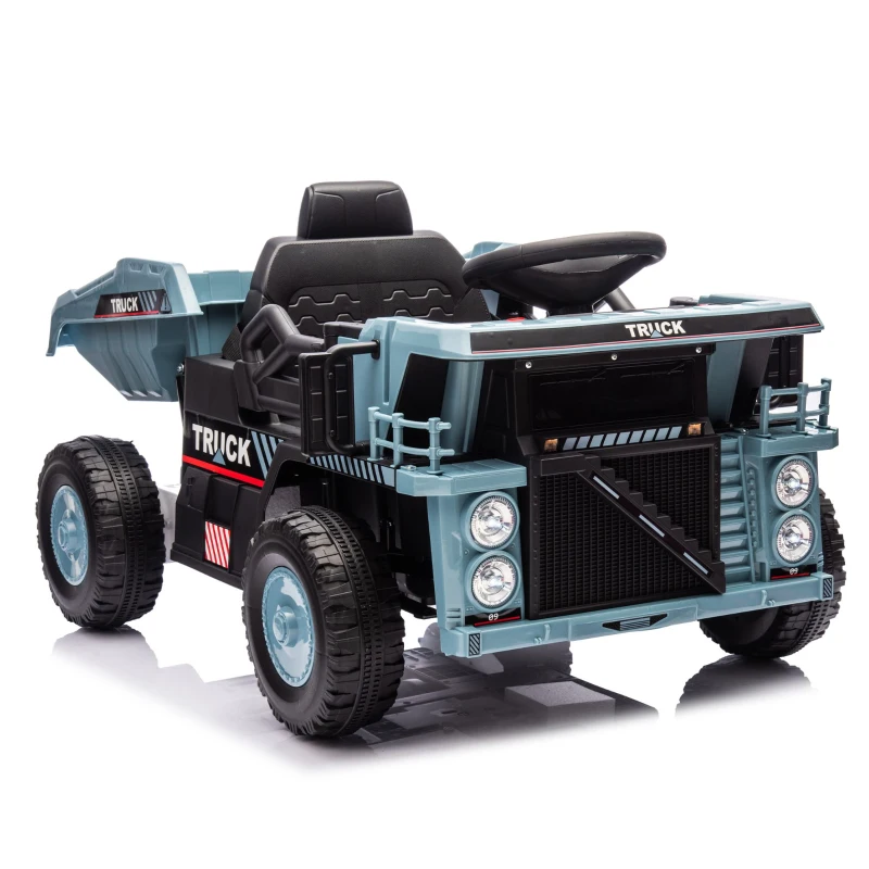 12V Kids Ride-On Dump Truck with Parent Control, Electric Dump Bed, Rear-Wheel Suspension, Bluetooth, Adjustable Speed, for Ages 3-5, Blue