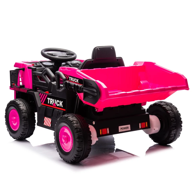 12V Kids Ride-On Dump Truck with Parent Control, Electric Dump Bed, Rear-Wheel Suspension, Bluetooth, Adjustable Speed, for Ages 3-5, Pink