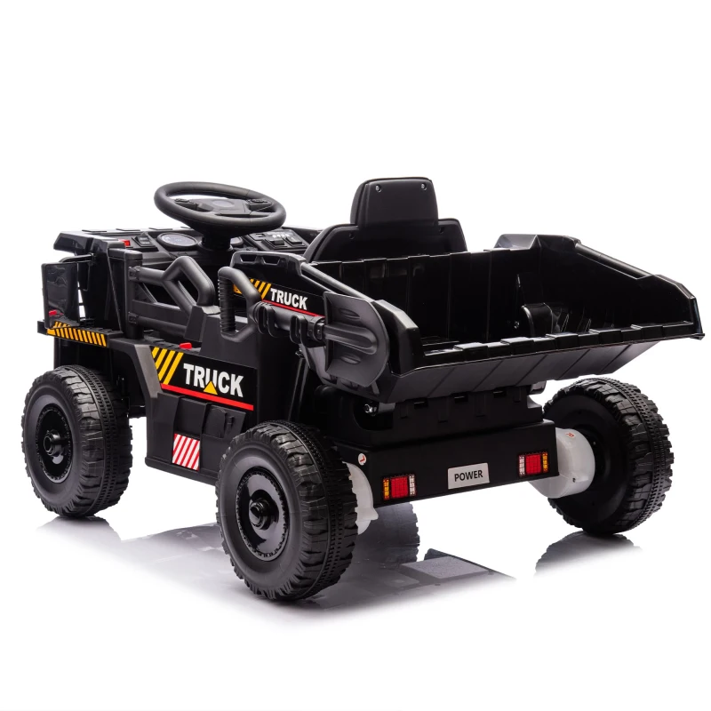 12V Kids Ride-On Dump Truck with Parent Control, Electric Dump Bed, Rear-Wheel Suspension, Bluetooth, Adjustable Speed, for Ages 3-5, Black