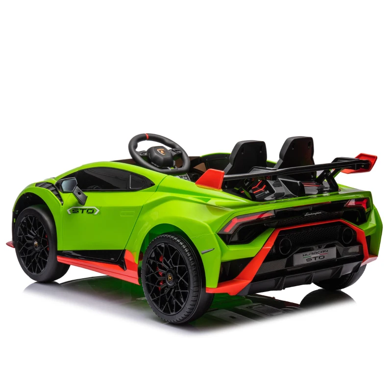 24V Lamborghini Huracan Sto Kids Electric Ride-On Drift Car with Speeds 1.86-5.59 MPH, Foam Front Wheels, and 360° Spin, for Ages 3-8, Green