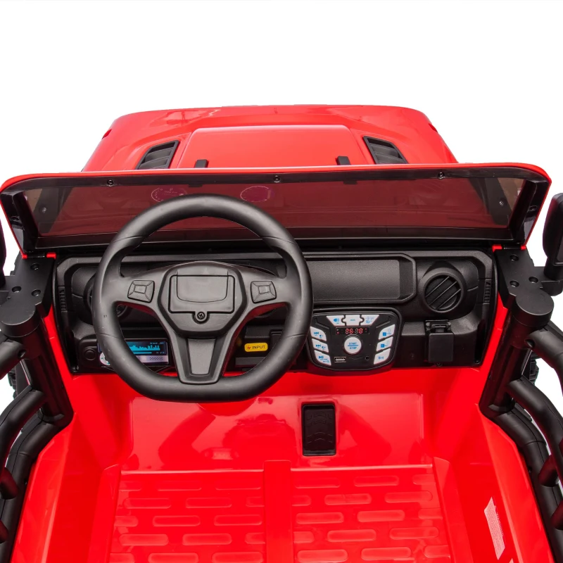 24V 2-Seater Kids Car with Parent Control, 4-Wheel Suspension, Bluetooth, USB, MP3, Ride-on Toys for Ages 3+, 47" L x 31.5" W x 32" H, Red