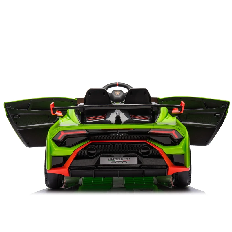 24V Lamborghini Huracan Sto Kids Electric Ride-On Drift Car with Speeds 1.86-5.59 MPH, Foam Front Wheels, and 360° Spin, for Ages 3-8, Green