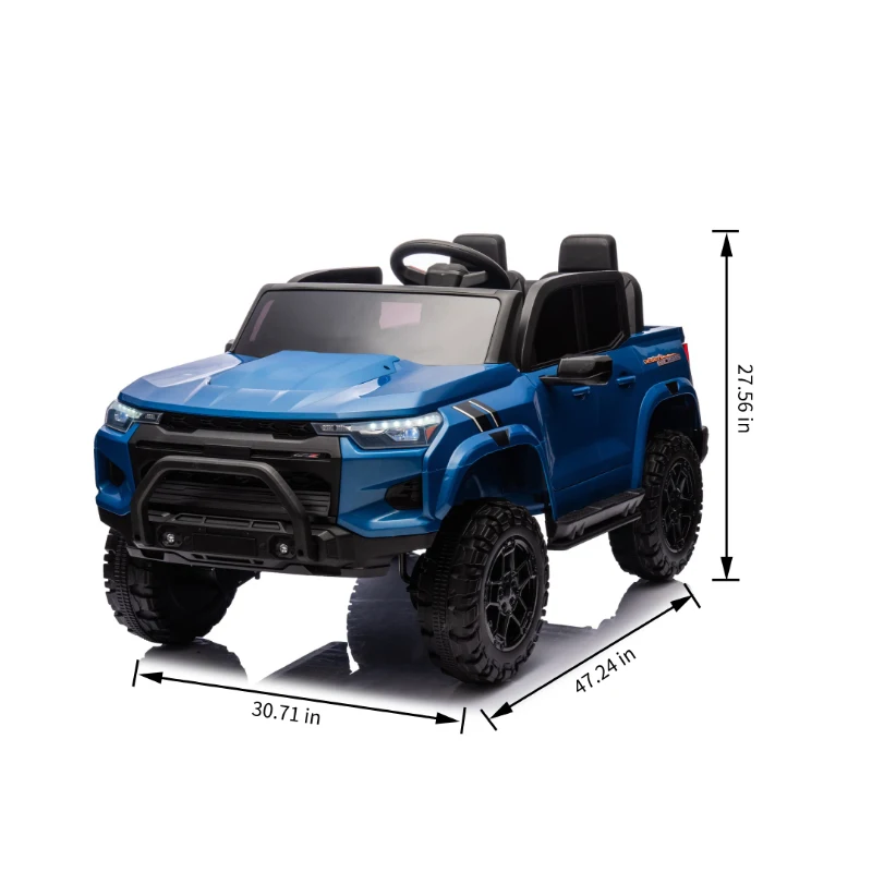 24V 2-Seater Kids Ride-On Car with Remote Control, 4WD, USB & Bluetooth, Safety Belts, Electric Pickup for Ages 3+, 47" L x 31" W x 27.5" H, Blue