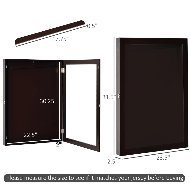 HOMCOM Jersey Display Frame Case, Acrylic Sports Shirt Shadow Box for Basketball Football Baseball, 24" x 32", Brown
