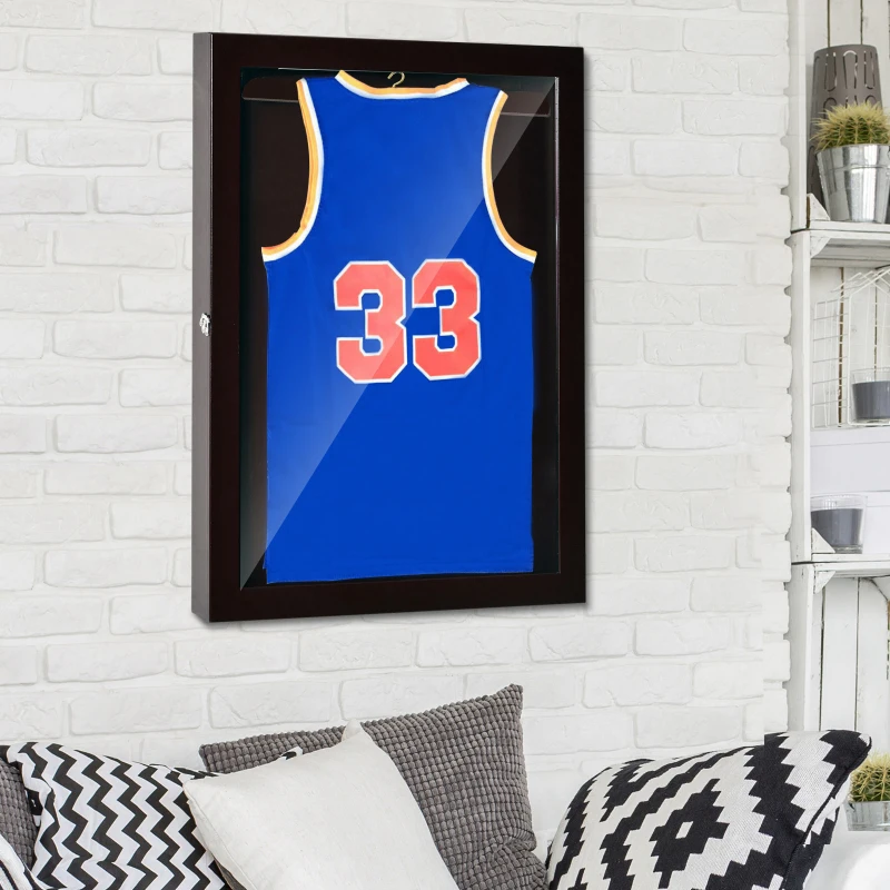 HOMCOM Jersey Display Frame Case, Acrylic Sports Shirt Shadow Box for Basketball Football Baseball, 24" x 32", Brown