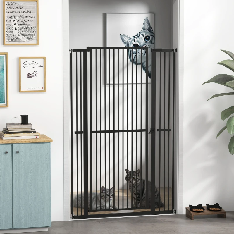 PawHut 59" Extra Tall Cat Gate, 30"-41" Pet Gate with 2.8" and 5.5" Extensions, for Doorway, Hallway, Stairway, Black