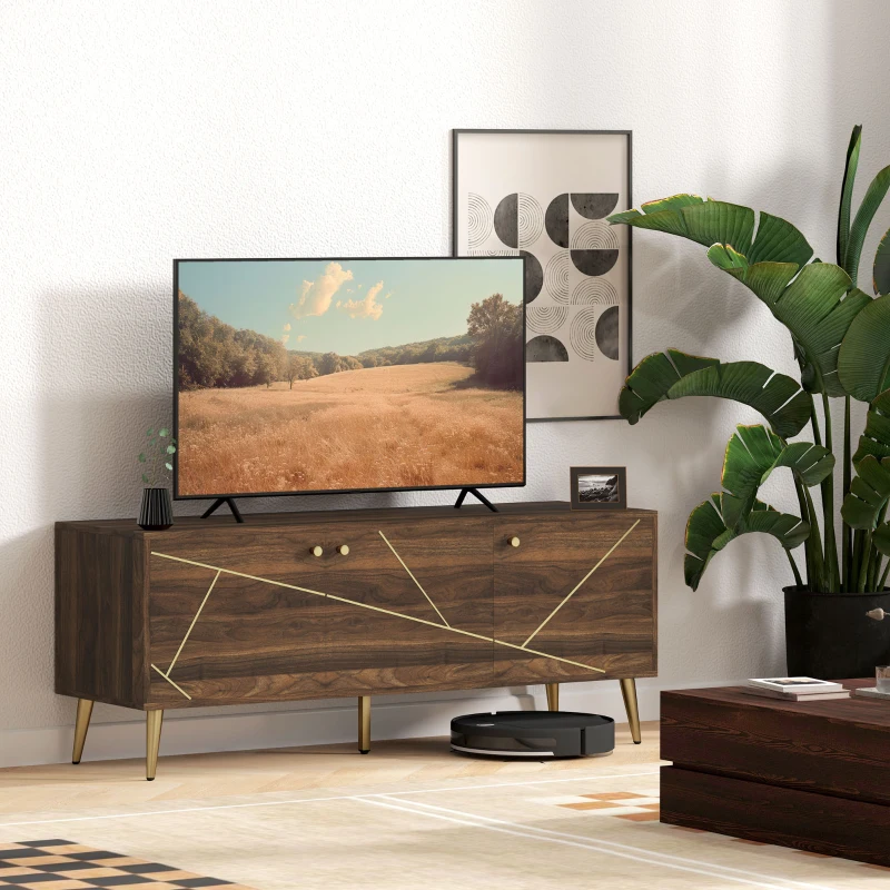 HOMCOM Modern TV Stand for up to 60" TV, TV Cabinet with Adjustable Shelves, Cable Management for Living Room, Rustic Brown