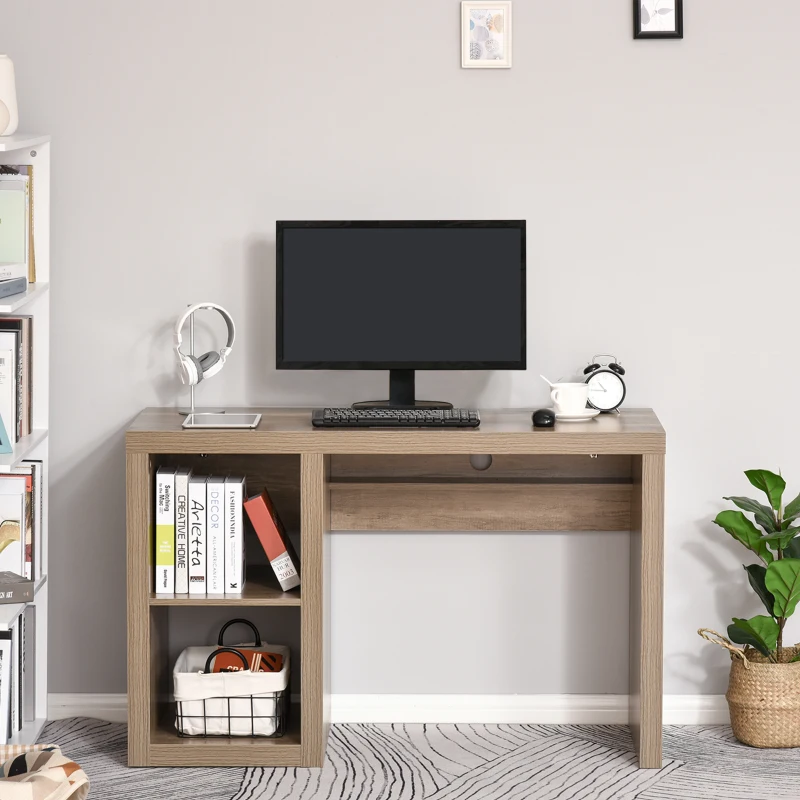 HOMCOM Rectangle Computer Desk with Thick Board and Display Shelves for Home Office Table Workstation, Natural Wood