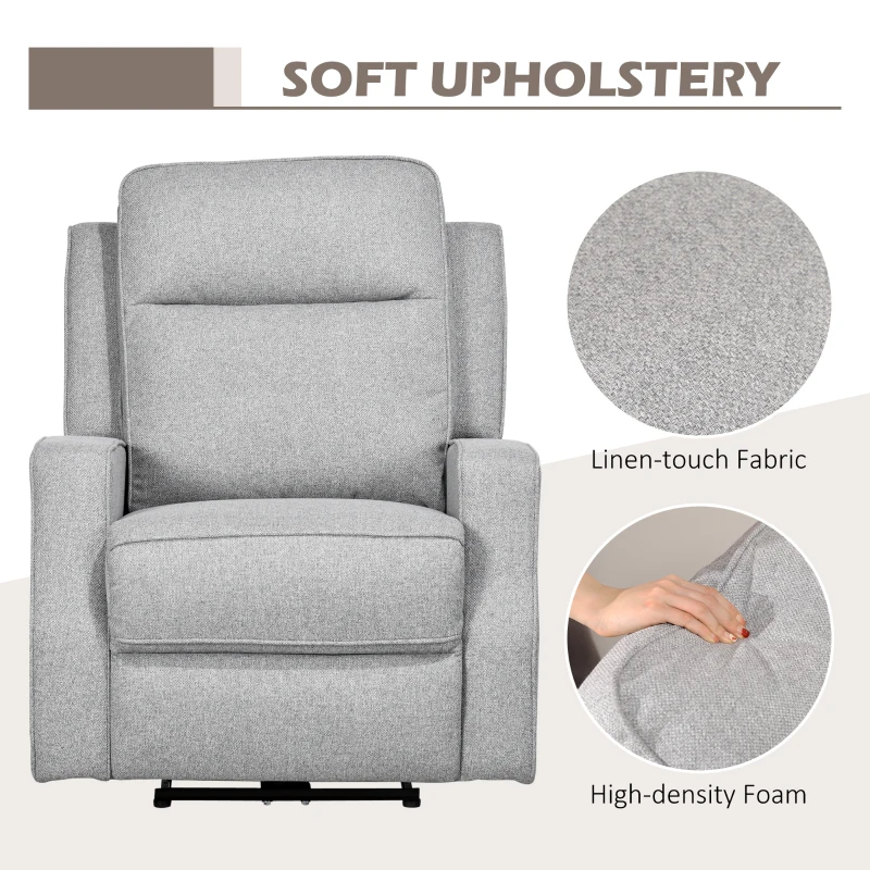 HOMCOM Electric Power Recliner, Wall Hugger Armchair with USB Charging Station, Sofa Recliner with Linen Upholstered Seat and Retractable Footrest, Gray