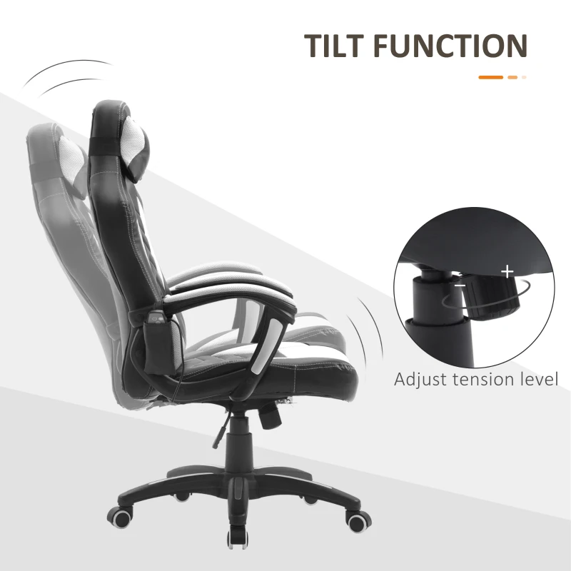 HOMCOM 6 Vibrating Point Massage Computer Gaming Chair 5 Modes, Racing Style Heated Desk Chair Swivel Rolling Chair with Headrest, White / Black