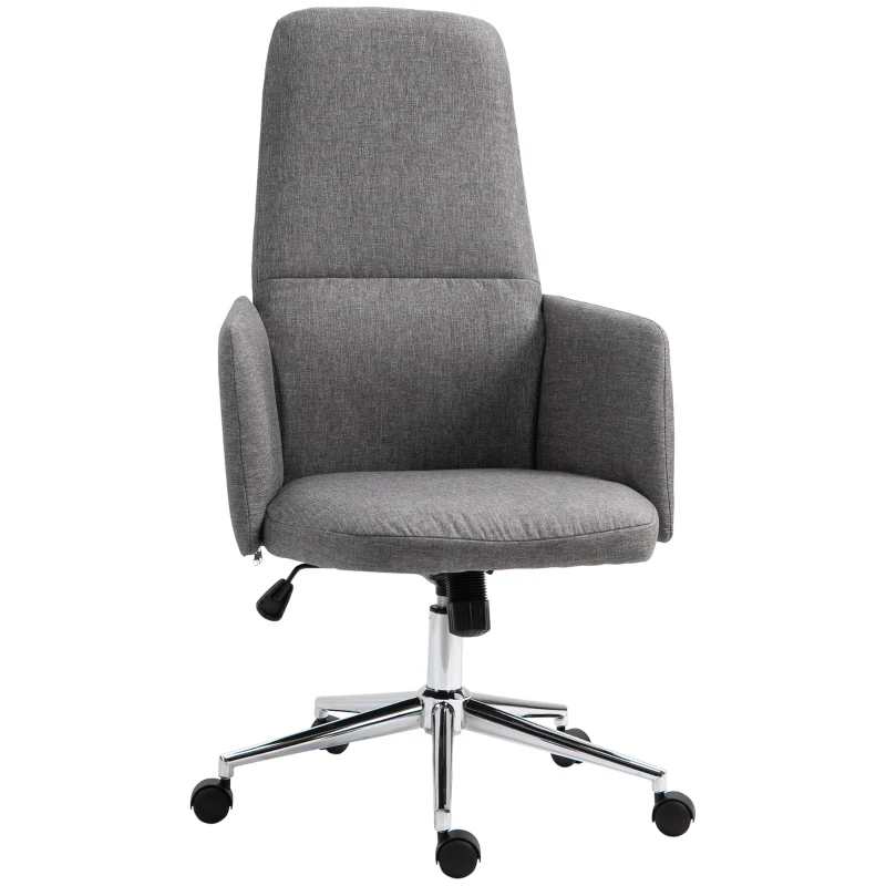 Vinsetto High Back Office Chair Breathable Fabric Computer Home Rocking Seat with Swivel Wheels, and Padded Arms, Grey