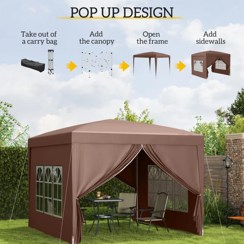 Outsunny 10’ x 10’ Pop Up Gazebo Canopy Party Tent with Sidewalls and Storage Bag