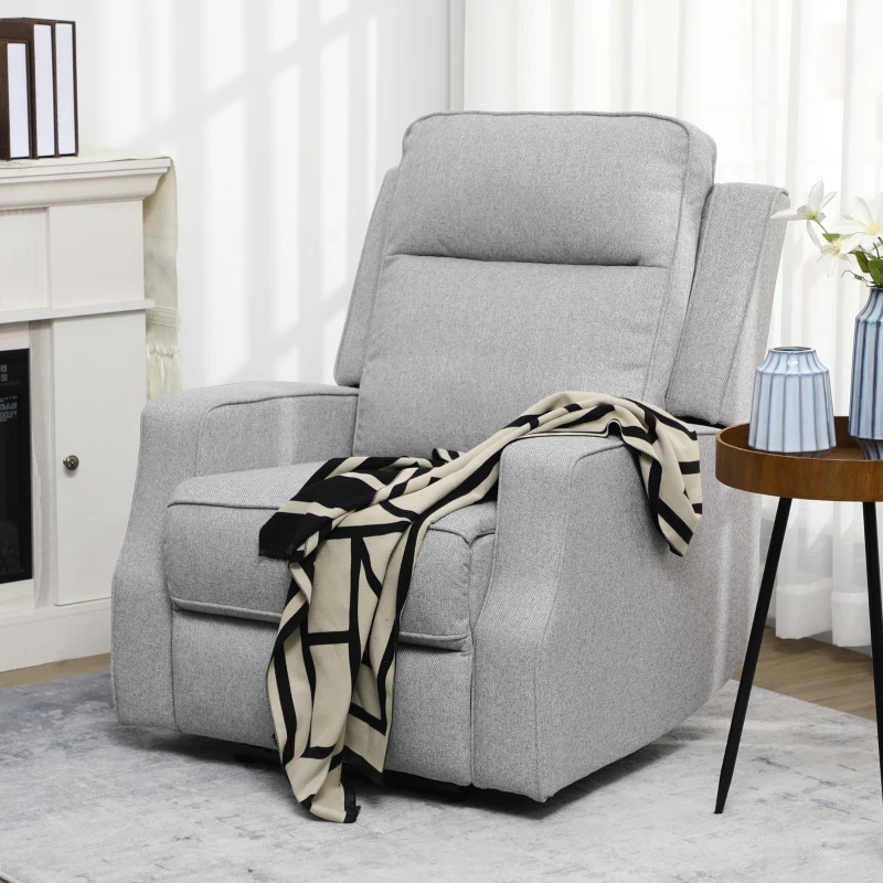 HOMCOM Electric Power Recliner, Wall Hugger Armchair with USB Charging Station, Sofa Recliner with Linen Upholstered Seat and Retractable Footrest, Gray