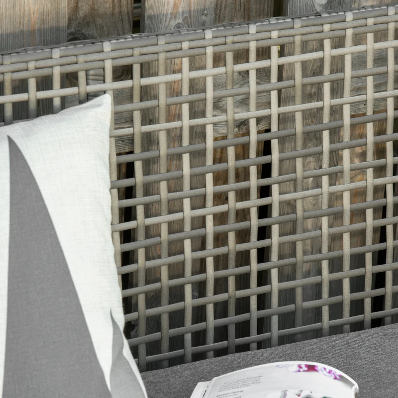 Outsunny Aluminum Rattan Wicker Outdoor Patio Cushioned Loveseat Bench for Backyard Porch Garden Poolside and Deck, Grey