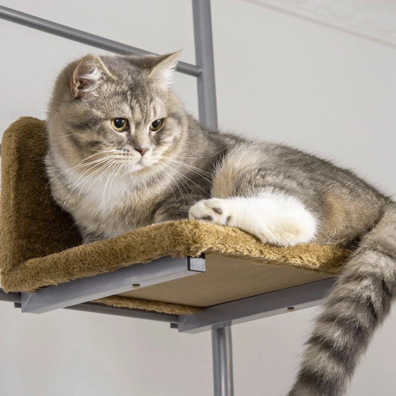 PawHut 107.5" Floor-to-Ceiling Cat Tree Height Adjustable Climbing Tower, Kitten Activity Center with Hammock and 4 Platforms