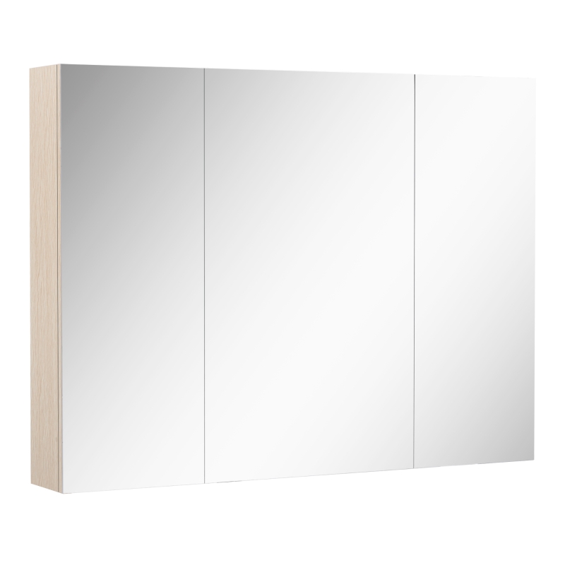 kleankin 36" x 24" Triple Door LED Bathroom Mirror Medicine Cabinet with Adjustable Shelf - White Oak