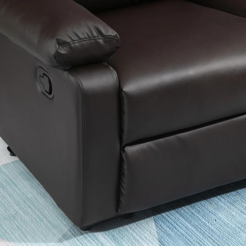 HOMCOM Modern Manual Recliner 2 Seater Sofa Reclining Loveseat with PU Leather Upholstery, Side Handles and Footrest, Brown