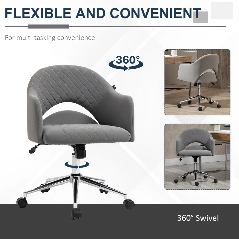 Vinsetto Mid Back Home Office Chair, Computer Desk Chair with Adjustable Height and Padded Seat, Grey