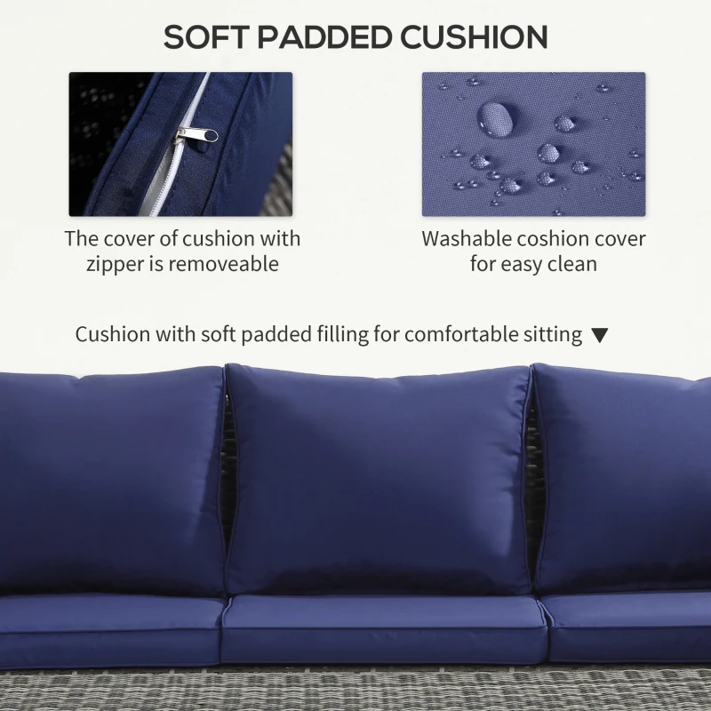 Outsunny 6 Pieces Wicker Patio Furniture Set with Cushions, 7-Seater Rattan Patio Sofa Set with Storage Table, Navy Blue