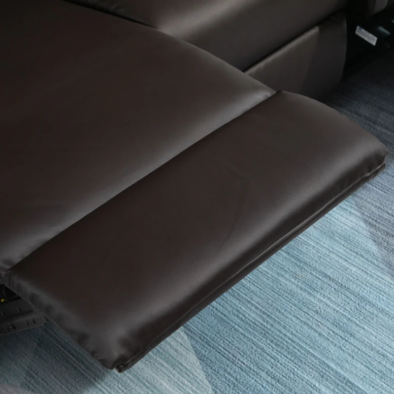 HOMCOM Modern 3 Seater Sofa with 2 Recliners, Manual Side Handle, Retracting Footrest, and PU Leather Fabric, Brown