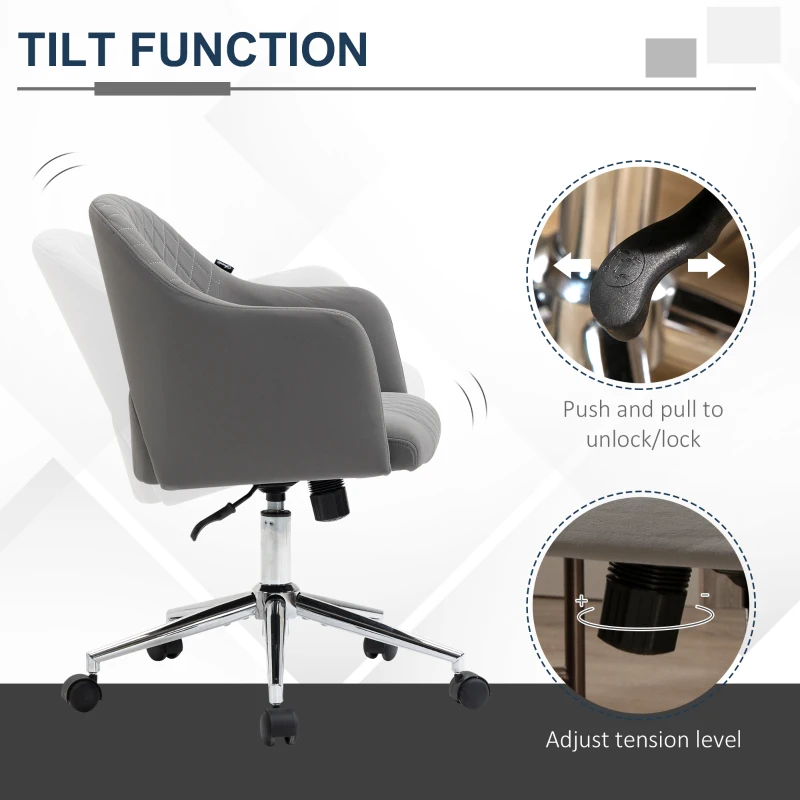 Vinsetto Mid Back Home Office Chair, Computer Desk Chair with Adjustable Height and Padded Seat, Grey