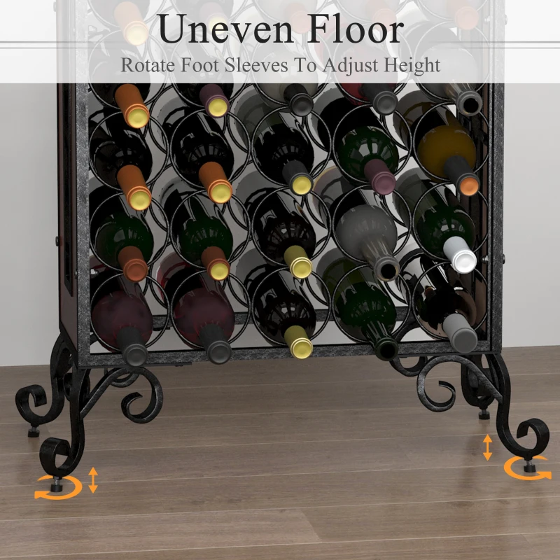 HOMCOM 25 Bottle Horizontal Free Standing Wine Rack Stand Wood and Metal - Black