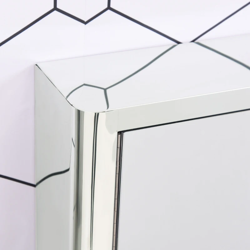 kleankin 28" x 24" Wall Mounted Bathroom Mirror Cabinet with Door Shelves Medicine Cabinet Stainless Steel, Silver
