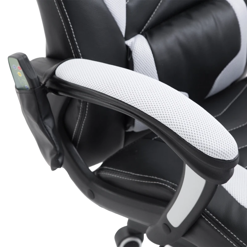 HOMCOM 6 Vibrating Point Massage Computer Gaming Chair 5 Modes, Racing Style Heated Desk Chair Swivel Rolling Chair with Headrest, White / Black