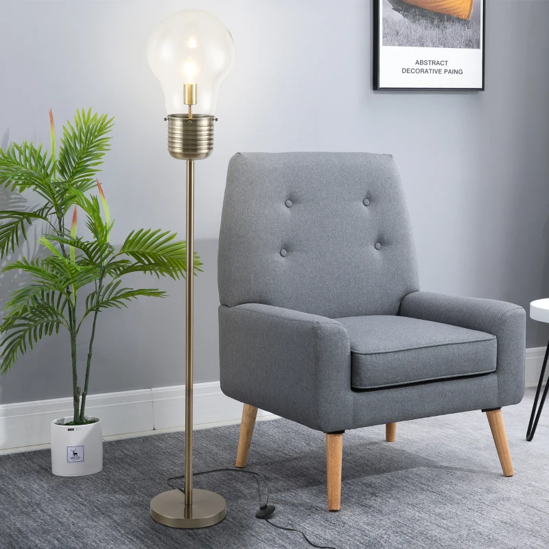 HOMCOM Industrial Tall Pole Floor Lamp with Metal Base, Modern Standing Lamp, Bulb-Shaped Glass Shade, On/Off Foot Switch, E26 Bulb Base for Bedroom, Living Room, Bronze