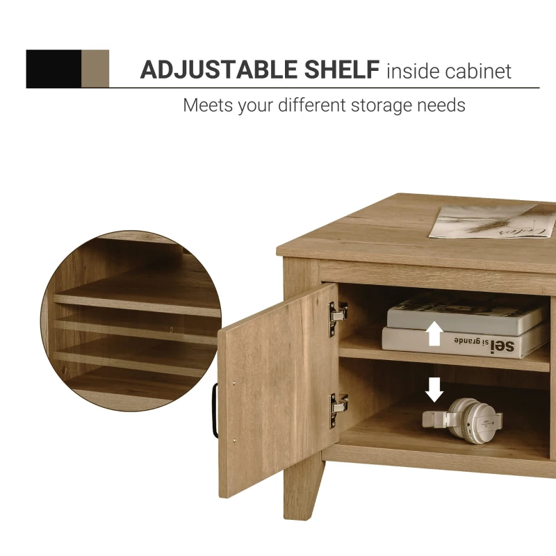 HOMCOM Farmhouse Coffee Table with Enclosed Storage Cabinet and Adjustable Open Shelves for Living Room, Oak
