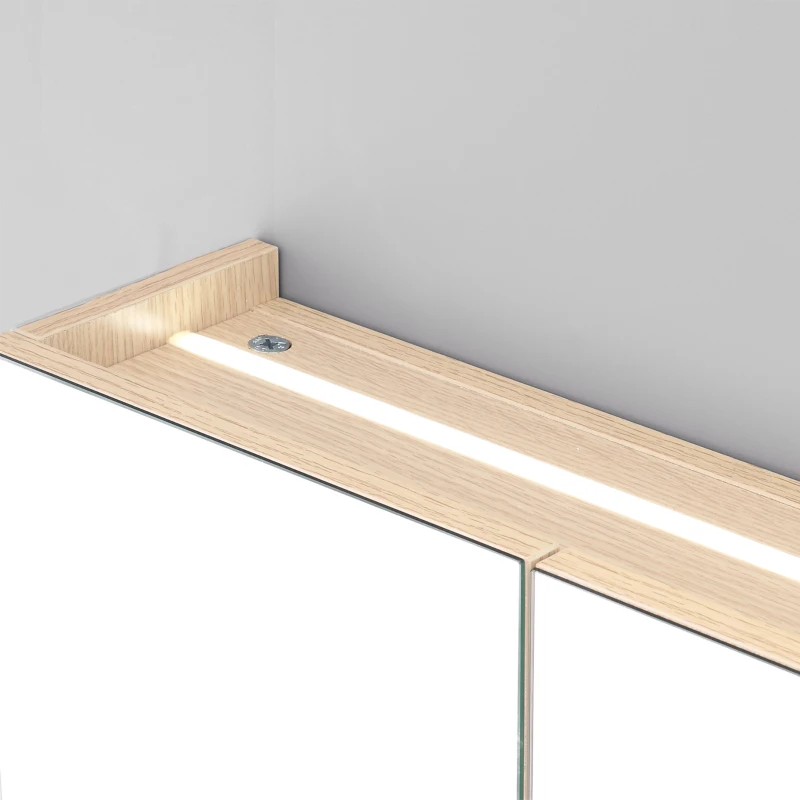 kleankin 36" x 24" Triple Door LED Bathroom Mirror Medicine Cabinet with Adjustable Shelf - White Oak