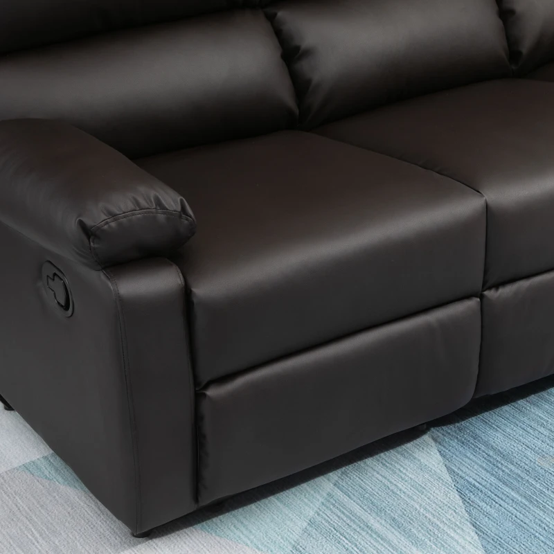 HOMCOM Modern 3 Seater Sofa with 2 Recliners, Manual Side Handle, Retracting Footrest, and PU Leather Fabric, Brown