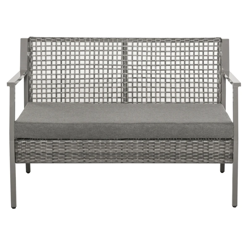 Outsunny Aluminum Rattan Wicker Outdoor Patio Cushioned Loveseat Bench for Backyard Porch Garden Poolside and Deck, Grey