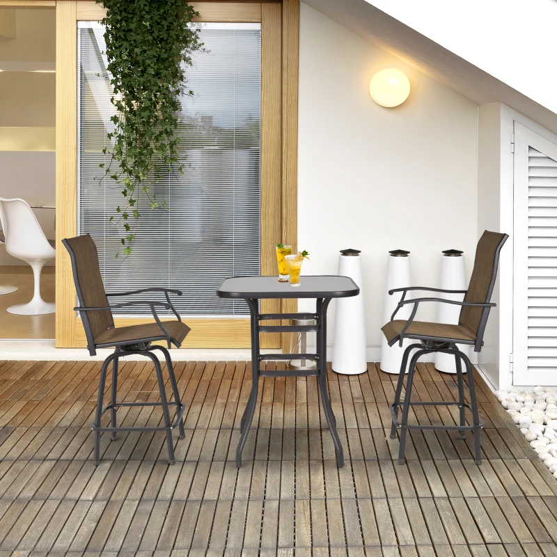 Outsunny 3 Piece Outdoor Patio Bar-Height Bar Set with Comfort Sling Fabric, Steel Frame, & Weather-Fighting, Brown