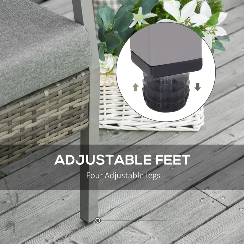 Outsunny Aluminum Rattan Wicker Outdoor Patio Cushioned Loveseat Bench for Backyard Porch Garden Poolside and Deck, Grey