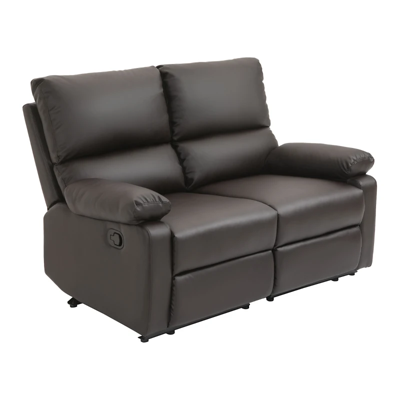 HOMCOM Modern Manual Recliner 2 Seater Sofa Reclining Loveseat with PU Leather Upholstery, Side Handles and Footrest, Brown