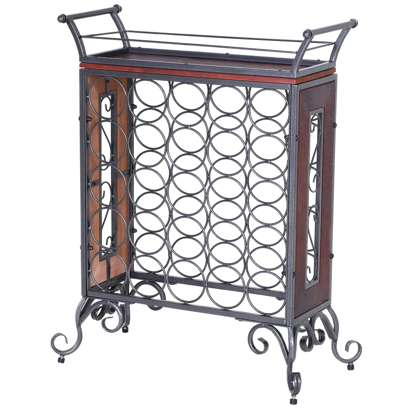 HOMCOM 25 Bottle Horizontal Free Standing Wine Rack Stand Wood and Metal - Black