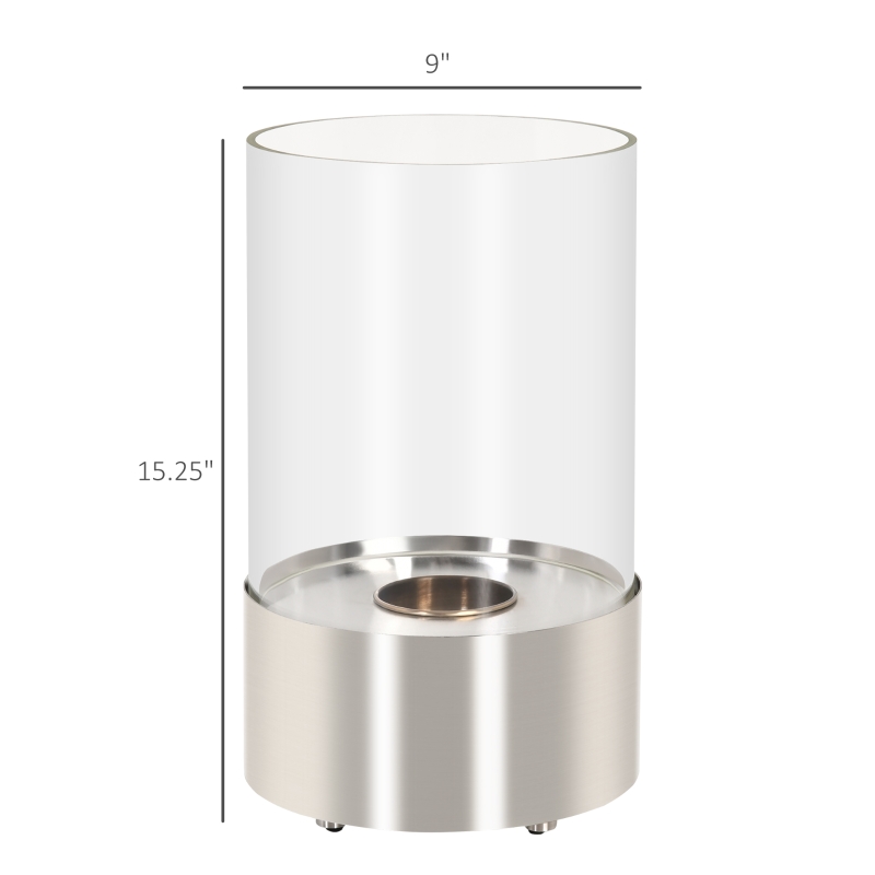 HOMCOM Ethanol Fireplace, 9" Tabletop 0.1 Stainless Steel, 160 Sq. Ft., Burns up to 1 Hour, Silver