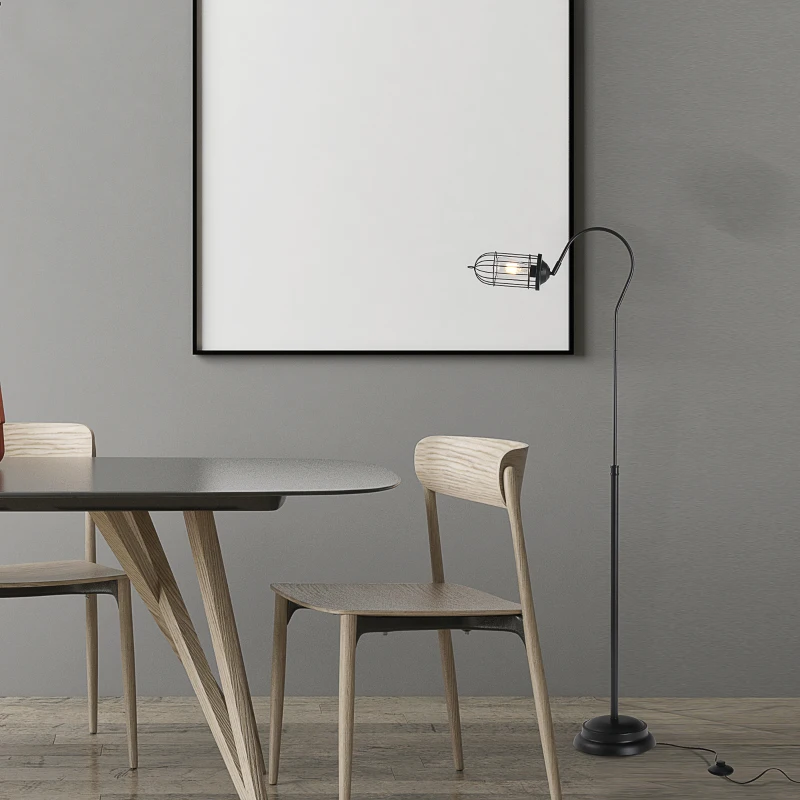 HOMCOM 61.75" Vintage Floor Lamp Standing Lamp With Rotatable Lampshade E26 Socket Pin Steel Living Room, Black