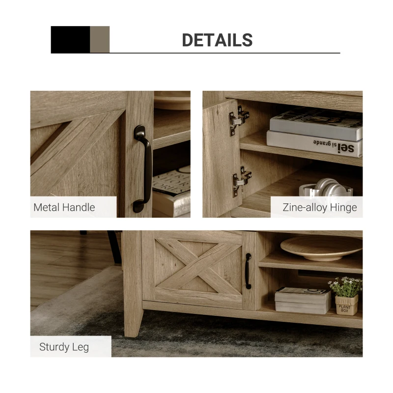 HOMCOM Farmhouse Coffee Table with Enclosed Storage Cabinet and Adjustable Open Shelves for Living Room, Oak