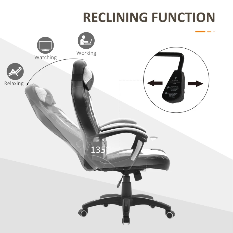 HOMCOM 6 Vibrating Point Massage Computer Gaming Chair 5 Modes, Racing Style Heated Desk Chair Swivel Rolling Chair with Headrest, White / Black