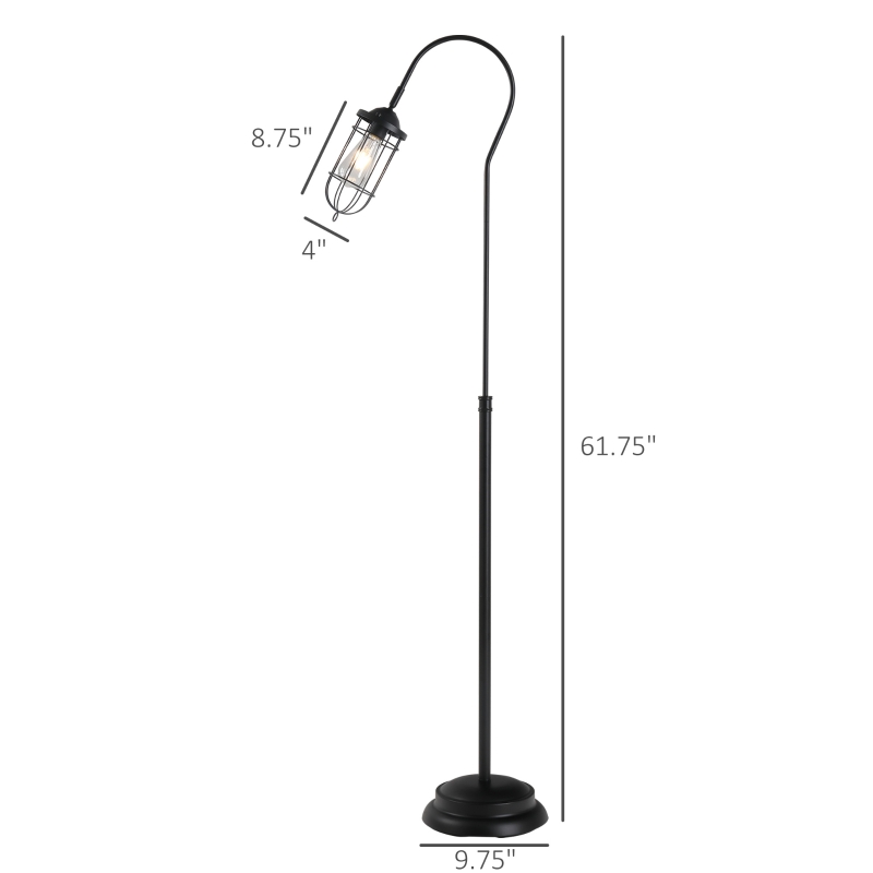HOMCOM 61.75" Vintage Floor Lamp Standing Lamp With Rotatable Lampshade E26 Socket Pin Steel Living Room, Black