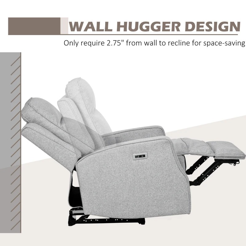 HOMCOM Electric Power Recliner, Wall Hugger Armchair with USB Charging Station, Sofa Recliner with Linen Upholstered Seat and Retractable Footrest, Gray