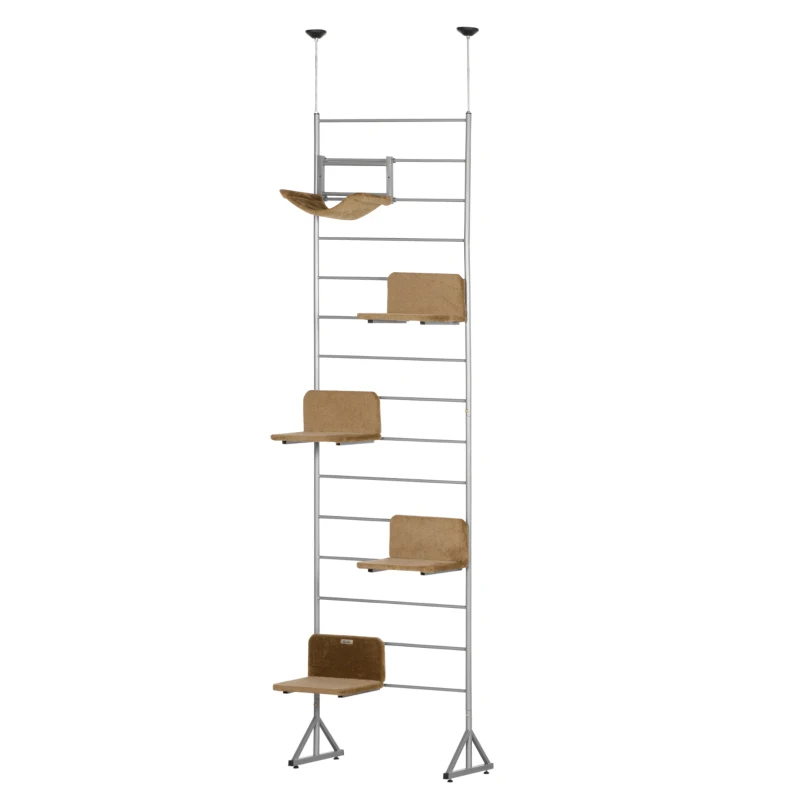 PawHut 107.5" Floor-to-Ceiling Cat Tree Height Adjustable Climbing Tower, Kitten Activity Center with Hammock and 4 Platforms