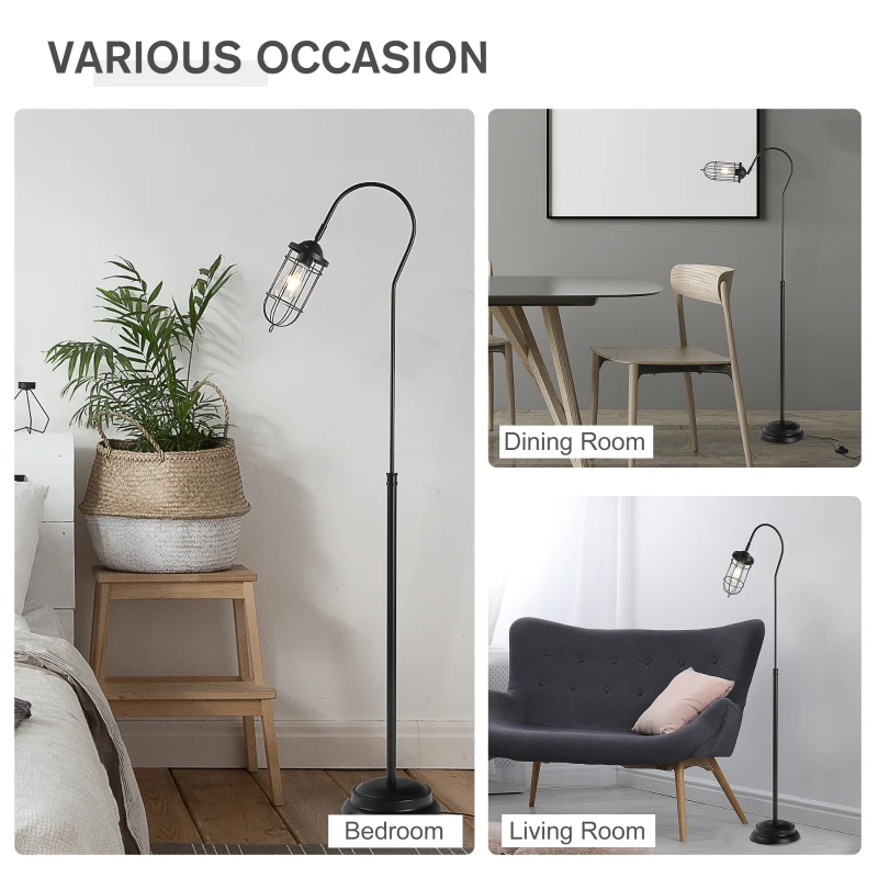 HOMCOM 61.75" Vintage Floor Lamp Standing Lamp With Rotatable Lampshade E26 Socket Pin Steel Living Room, Black