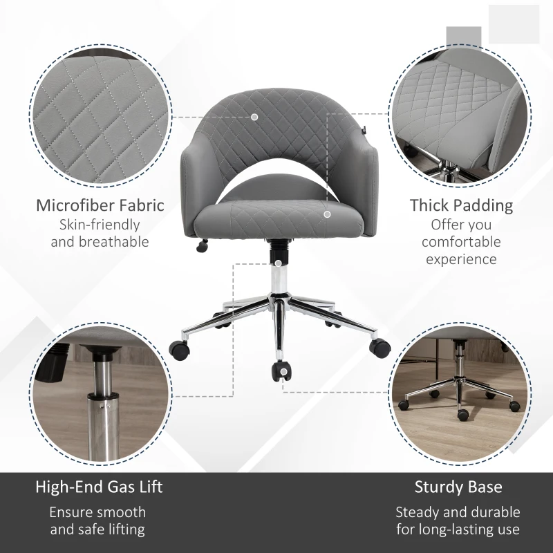Vinsetto Mid Back Home Office Chair, Computer Desk Chair with Adjustable Height and Padded Seat, Grey