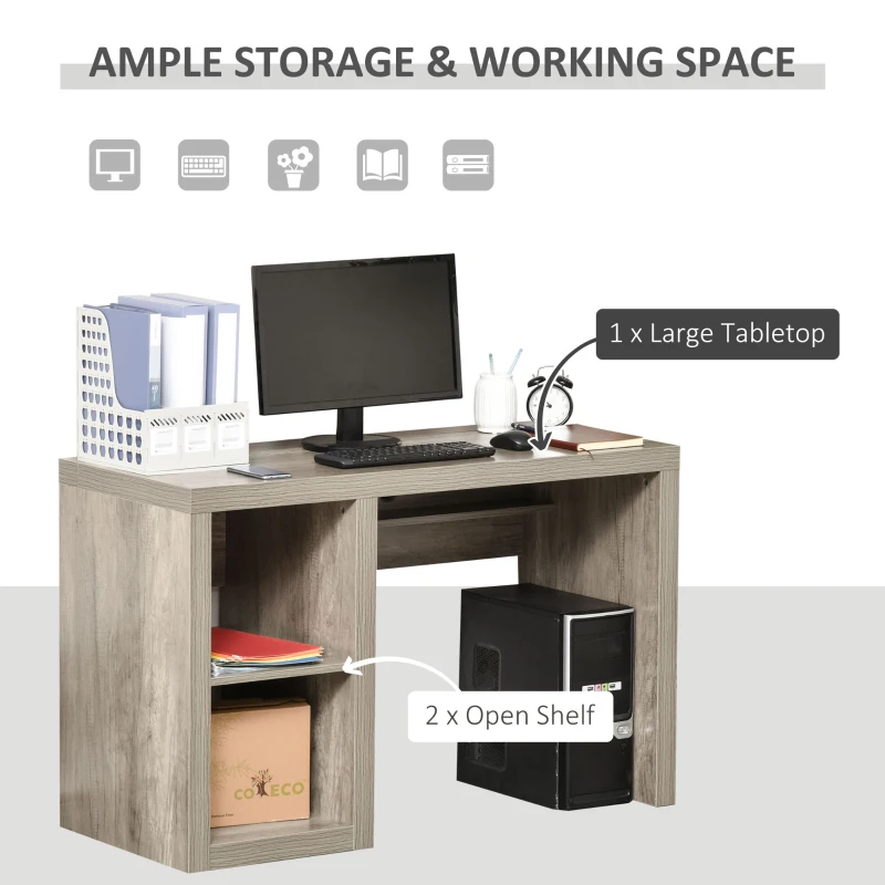 HOMCOM Rectangle Computer Desk with Thick Board and Display Shelves for Home Office Table Workstation, Natural Wood
