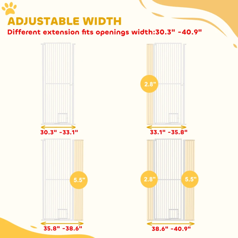 PawHut 67" Extra Tall Pet Gate, 30"-41" Dog Gate with Cat Door, 1.4" Narrow Gap, 2.8" and 5.5" Extension, for Doorway, Hallway